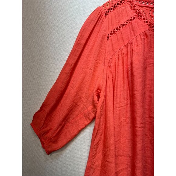 NWT John Paul Richard Peasant Blouse Large Coral Boho Casual Top Crochet Eyelet - Picture 8 of 13